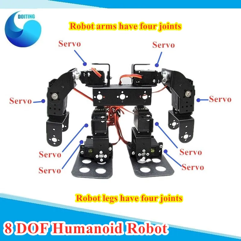 8 DOF Humanoid Robot Walking Man Metal Bipedal Robot With High Torque Servos Robot DIY Accessories Metal Brackets/ Structure