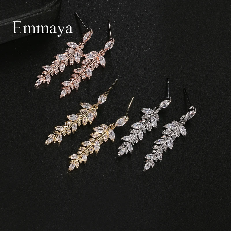 Emmaya Fashion Statement Vivid Leaves Shape Earring For Women&Girls Charming Cubic Zircon Jewelry Banquet Noble Decoration