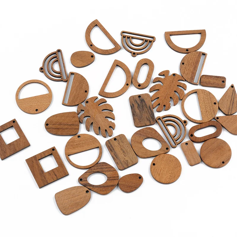 10PCS Mix Natural Wood Geometric Charms For Earring Bracelet Connectors Findings DIY Pendants Flatback Vintage Jewelry Making