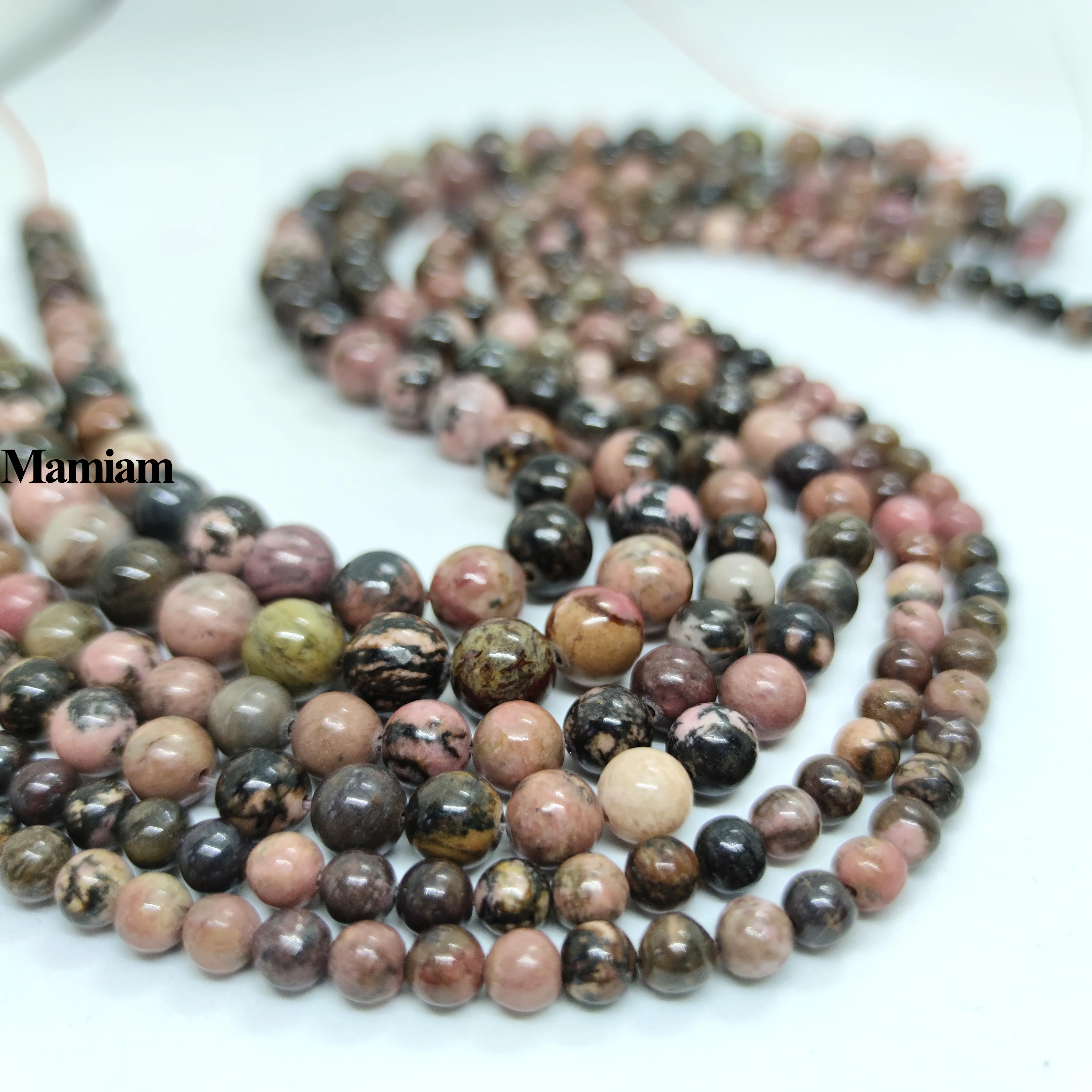 

Mamiam Natural Black Stripe Rhodochrosite Pink Rhodonite Beads 6-10mm Round Stone Diy Bracelet Necklace Jewelry Making Design