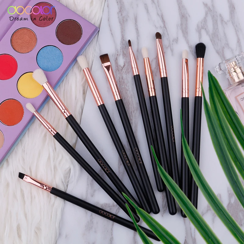 แปรงแต่งหน้า Docolor 10Pcs Professional แปรงแต่งหน้าอายแชโดว์ Eyeliner Eyebrow Brush Beauty Make Up ชุดแปรง