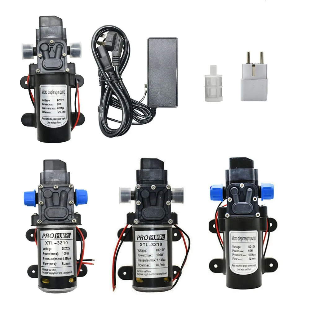 DC 12V 60W 80W 100W mikro membranowa pompa wodna myjnia samochodowa nawadnianie ogrodu samozasysająca pompa wspomagająca z gwintem 18mm 1/2