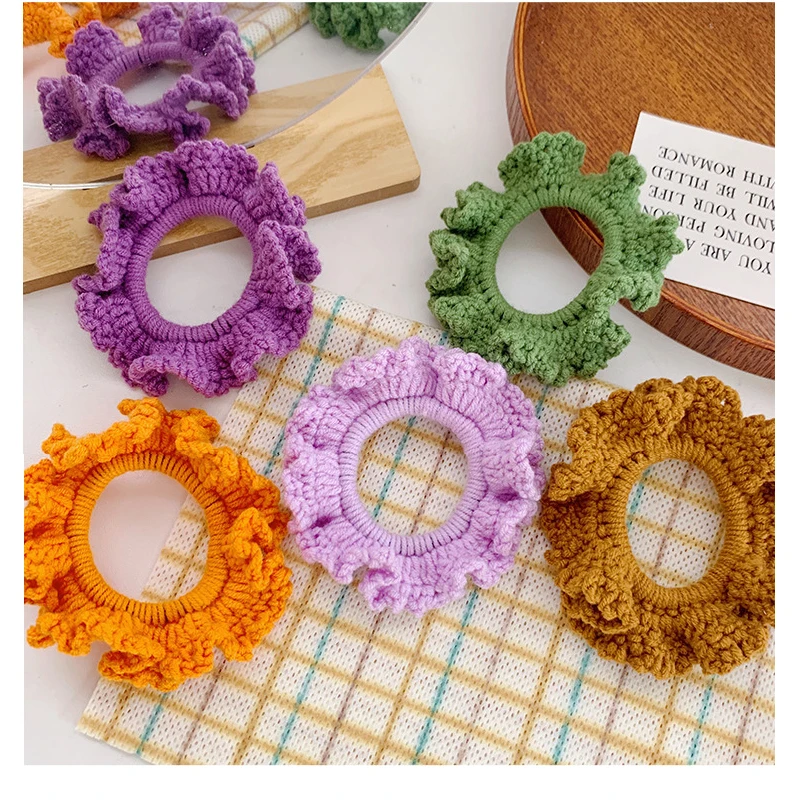 2020 New Crochet Scrunchies Solid Color Handmade Woolen Knitting Rubber Bands for Hair Tie Elstic Ring Hair Sccessories for Girl