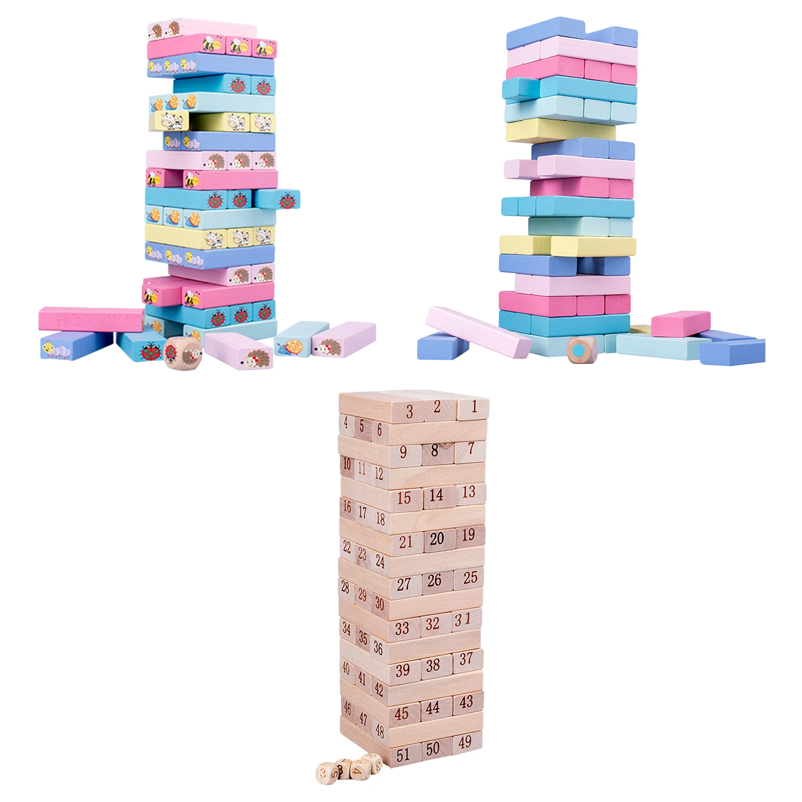 Wooden Cartoon Stacking Tower Blocks Kids Educational Learning Preschool Board Game Color Cognitive