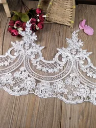 1Yard Ivory white Red Sequin Cording Fabric Flower Venise Venice Mesh Lace Trim Applique Sewing Craft for Wedding Dec. 20cm