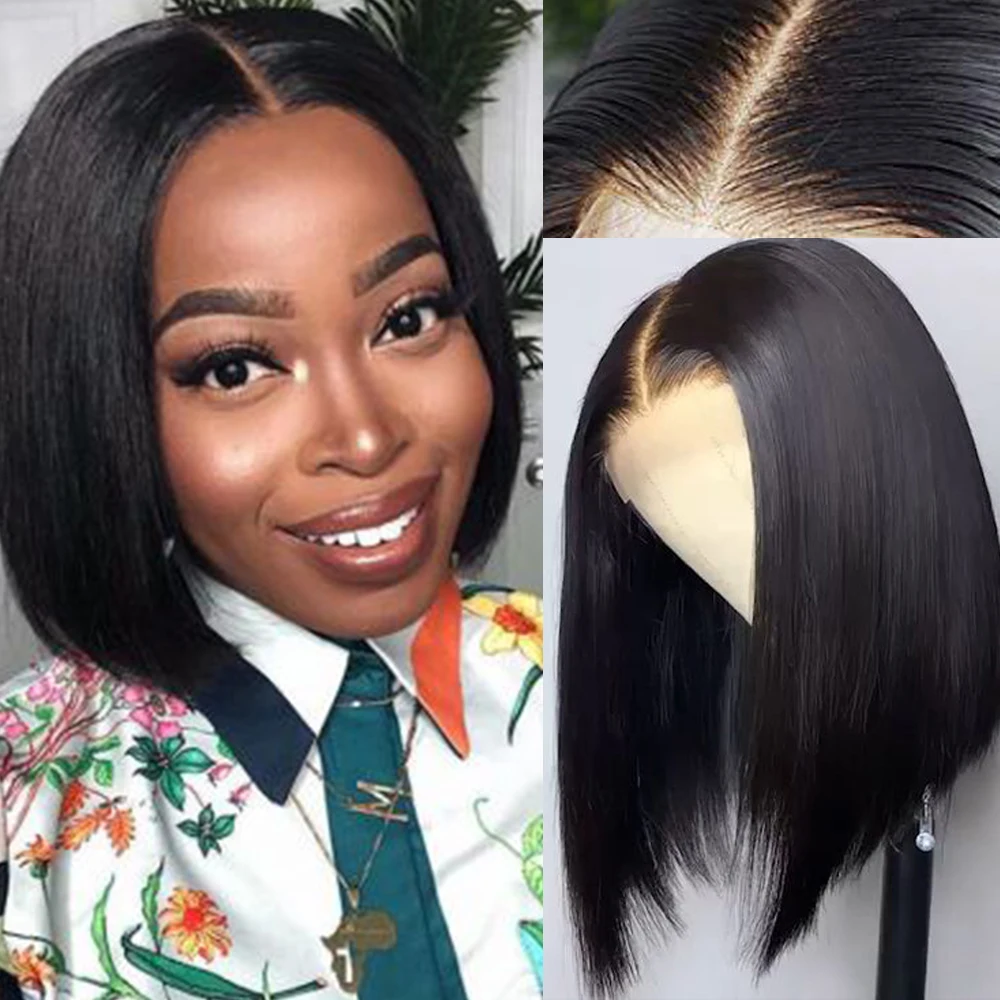 Bob Lace Front Wigs 4x4 Bob Wig Lace Frontal Wig Straight Human Hair Wig Pre Plucked Bleached Knots Wigs 150 Remy Closure Wig