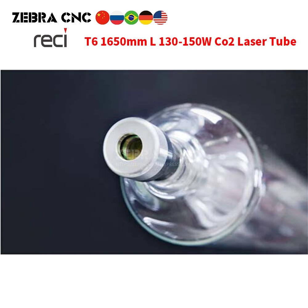 Reci T6 tubo láser CO2, 130W-160W, 1650mm de diámetro, 65mm para cortador de grabado láser Co2, fuente de vidrio, reemplaza el tubo W6 Z6 V6 S6