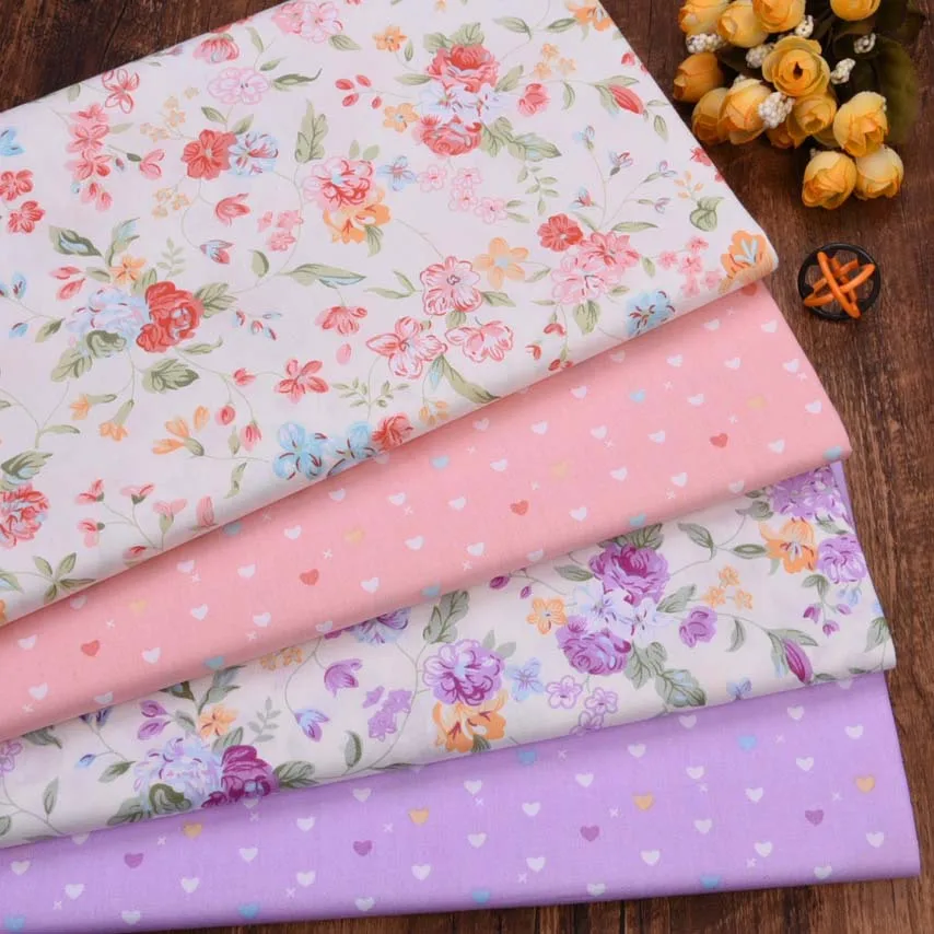 Purple Pink Floral Twill Cotton Fabric,DIY Sewing Patchwork Quilting Fat Quarters Tecido Cloth For Baby Dress Sheets Textiles