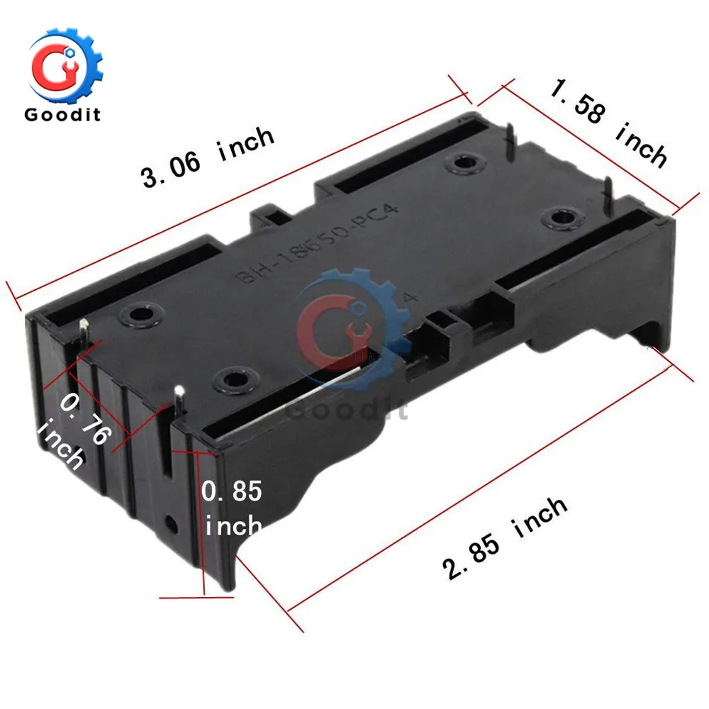 2 Slots 3.7V 18650 Lithium Battery Storage Box Holder Plastic Batteries Case with Pin