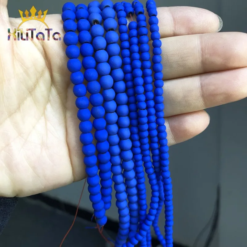 Natural Stone Beads Matte Dark Blue Rubber Hematite Round Loose Beads For Jewelry Making DIY Bracelet Accessories 15\'\' 4 6 8mm