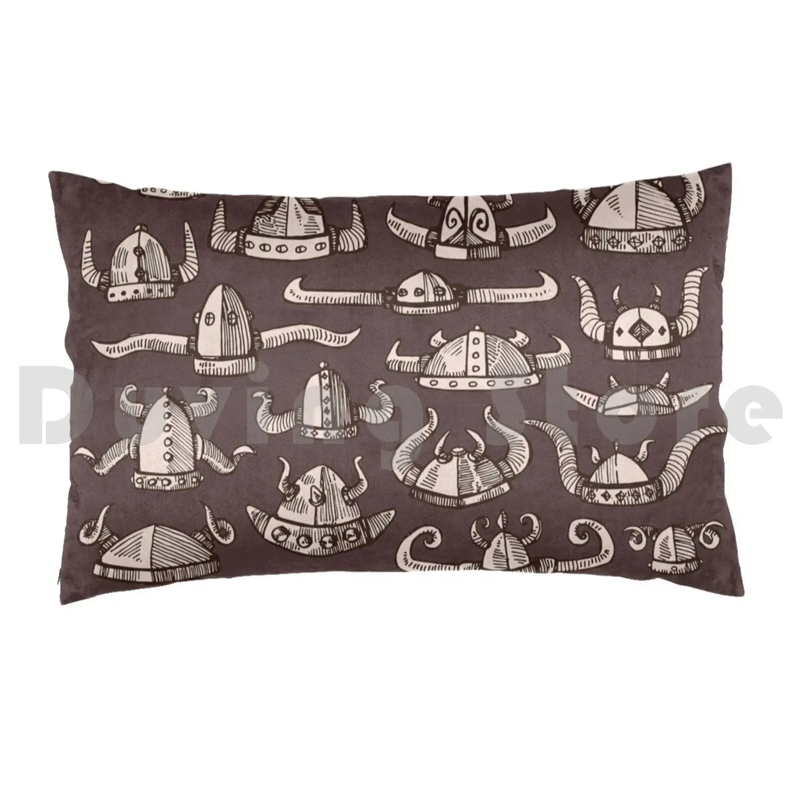 Horned Headware Pillow Case Printed 50x75 Viking Helmet History Myth Norse Scandanavian Silly Red Pattern