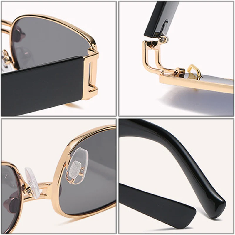 SO&EI Fashion Small Rectangle Punk Sunglasses Women Brand Designer Vintage Metal Ring Decoration Men Sun Glasses Shades UV400