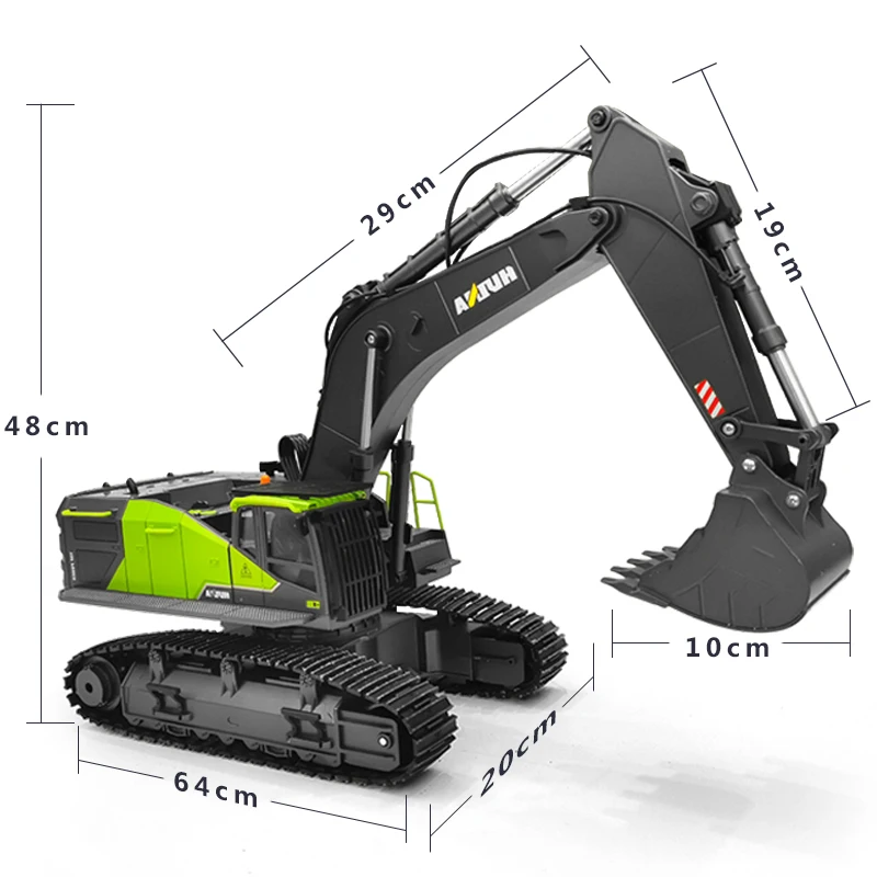 Huina 1593 1:14 RC Excavator 22CH Rotation Alloy Green RC Remote Control Truck Toys Screw Drive Double Track Engineering Vehicle