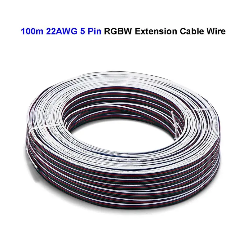 5 Pin 100m Tinned Copper Wire 22AWG 20AWG 18AWG Electric Wire 5050 RGBW LED Strip Light SM JST Connector Extension Cable