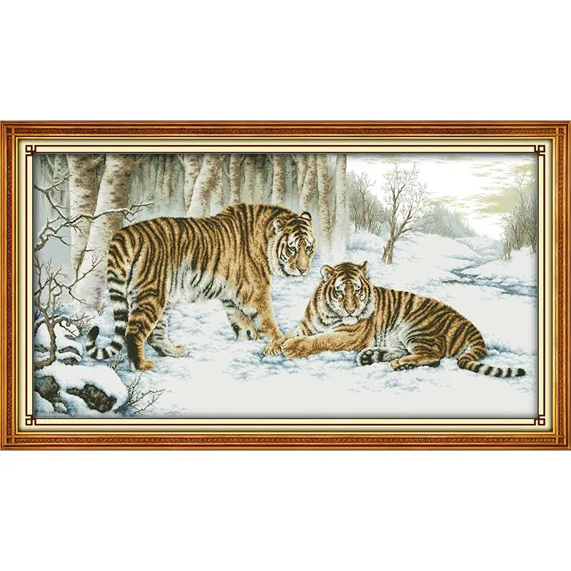 Two Tigers Animal Pattern Cross Stitch Embroidery Kit 11CT 14CT Printed Canvas Cotton Thread Sewing DIY Set Home Decoration Gift