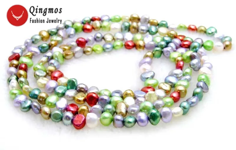 

Qingmos Fashion 6-7mm Baroque Natural Freshwater Multicolor Pearl Necklace for Women Long Necklace 40" Jewelry Choker nec6242