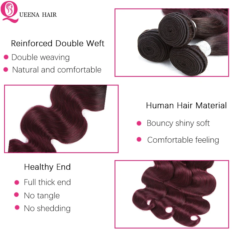 Pre-Gekleurde Braziliaanse Haar Weave Menselijk Haar Lichaam Wave Ombre Kleur Haar Bordeaux Blond Gekleurde Bundels Met Sluiting Remy haar