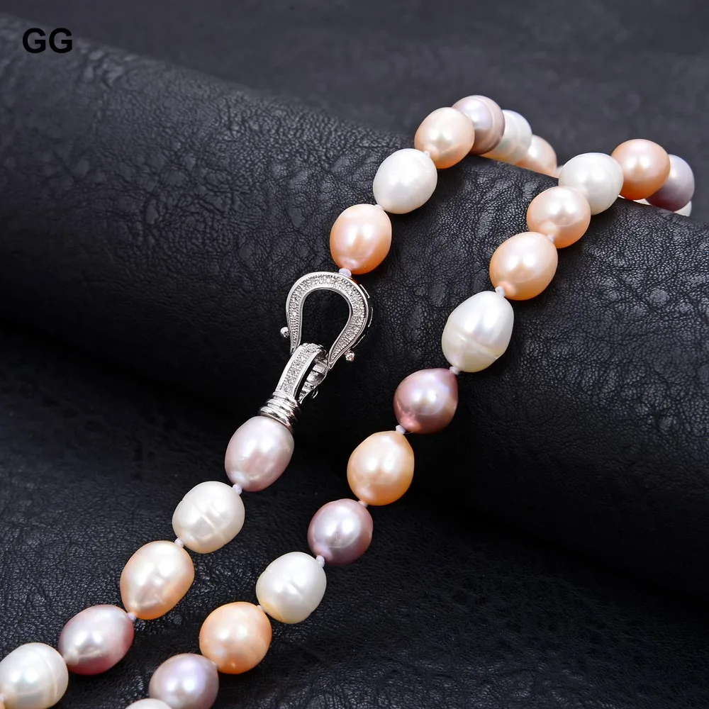 natural Freshwater Pearl Pink Purple White Rice Mixed Color Pearl Choker Necklace cz pave clasp For Women Girl Jewelry Gift