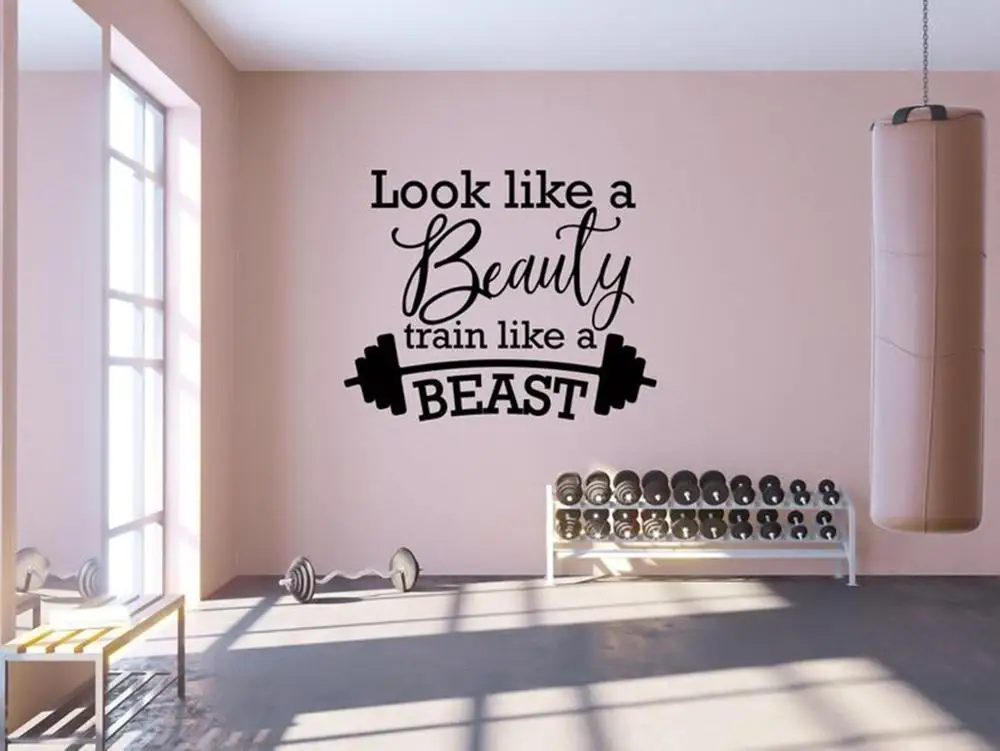 Gym Wall Decal Look Like A Beauty Train Like A Beast Motivational Quotes Sports Wall Stickers Quotes Wall Decor Workout A405