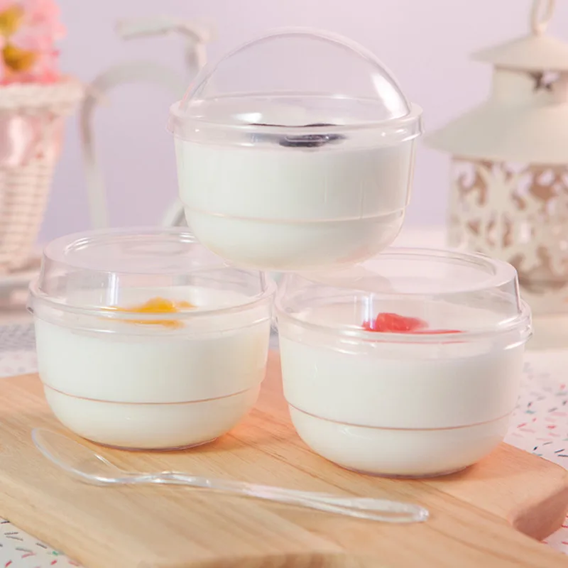 

50pcs Round disposable dessert cup 150ml cute hard plastic cup diy baking cake pudding yogurt packaging transparent cup with lid