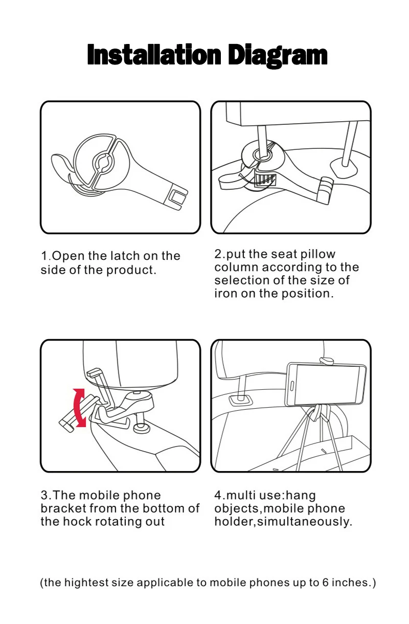 CHE03 سيارة متعددة الوظائف حامل هاتف المحمول هوك سيارة الإبداعية الخلفي مسند الرأس هوك قفل السيارة نوع حامل هاتف المحمول