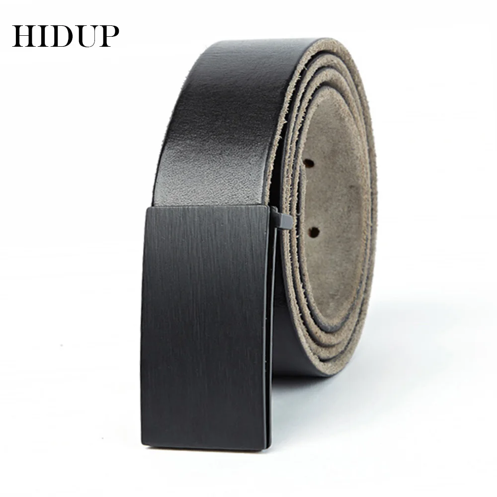 

HIDUP Design Black Blank Slide Buckle Retro Styles Belts for Men Top Quality Solid Cow Genuine Leather Belt 3.5cm Width NWJ821