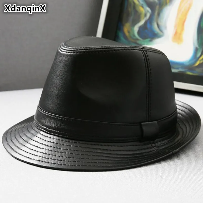 XdanqinX-Sombrero de cuero genuino para hombre, gorros de Jazz de piel de oveja, marcas de tendencia de moda, otoño