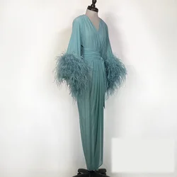Women's Photography Dress Robe Fur Long Sleeve Nightgown Ruffles Sleepwear Lace Sexy Bathrobe Pajamas Prom Bridesmaid Shawel