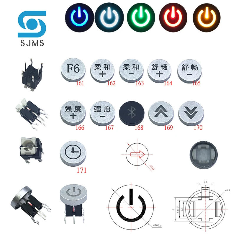 2PCS PB6171FL-1/2/3/4 Micro Push Button Tactile Momentary Mit LED Licht Schalter Mit mantel Kappe durchmesser: 10*10MM 6X6X12,9MM – Detail 16