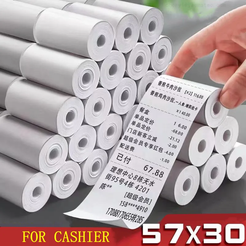 20 Rolls 57x30mm Receipt Thermal Paper Printing Label Roll for Mobile Cash Registers POS Printer Office Stationery