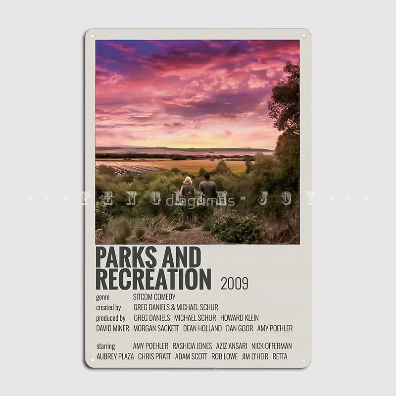 Leslie + Ben Sunset Parks And Recreation Minimalist Poster Metal Sign Pub Wall Design Painting Décor Tin Sign Poster