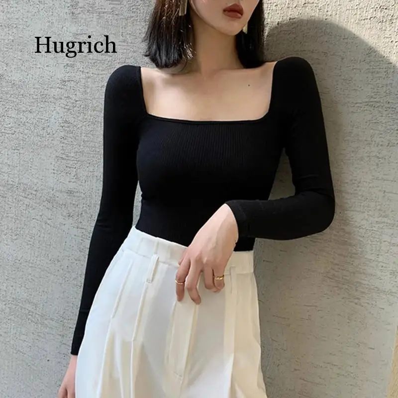 

Black Office Lady Elegant Long Sleeve Solid Mercerized Cotton Pullovers Tee 2021 Casual Women T-Shirt