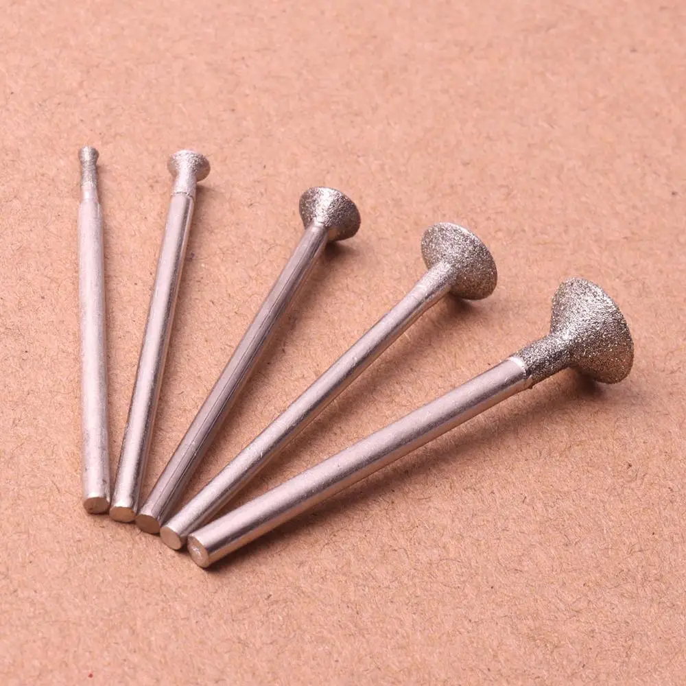 New 10Pcs 2.35/3mm Shank 2-10mm Diamond Grinding Head Mounted Point Spherical Concave Jade Carving Burr Polishing Engraving Tool