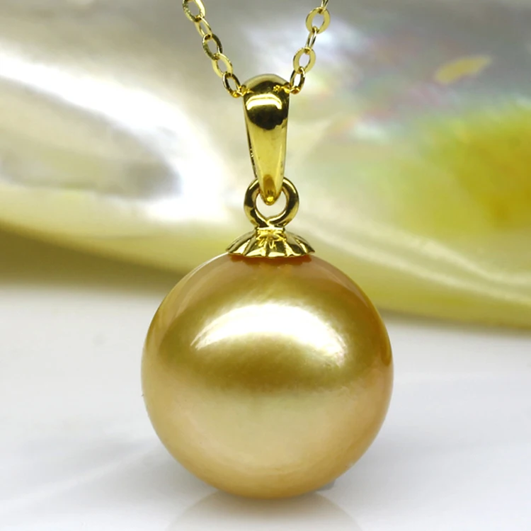 Golden Orange South Sea Cultured Pearl Pendant Jewelry 18K Yellow Gold 11.1mm