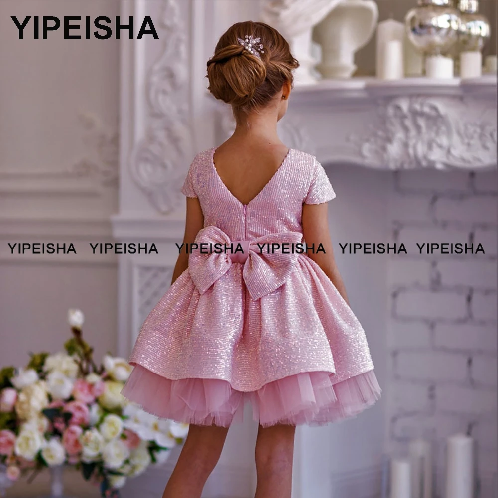 Yipeisha 2021 Rosa Blumen Mädchen Kleider Bogen Ballkleid Kinder Hochzeit Gast Kleid Pailletten Geburtstag Party Kleider vestidos de comunió