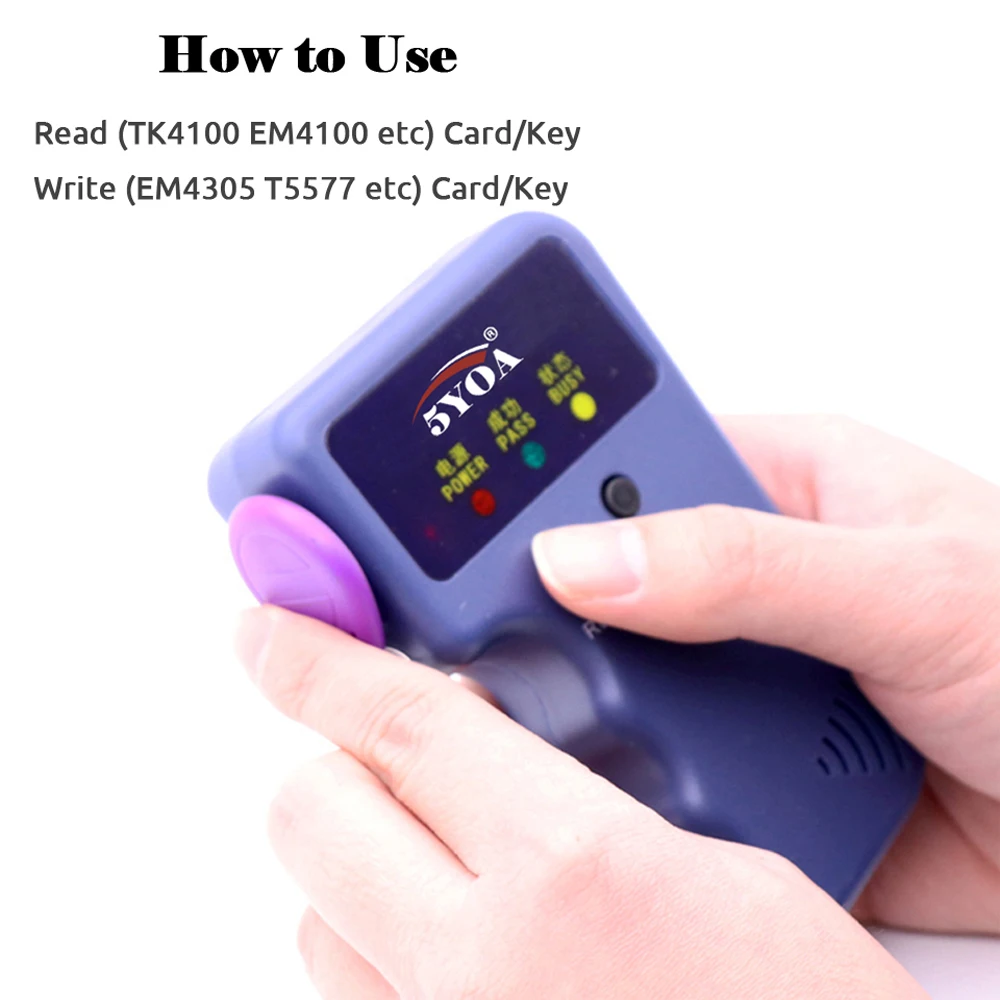 5YOA Repetitive Handheld 125KHz EM4100 5200 RFID ID Card Writer Copier Duplicator Programmer T5577 Rewritable Keyfobs Tag