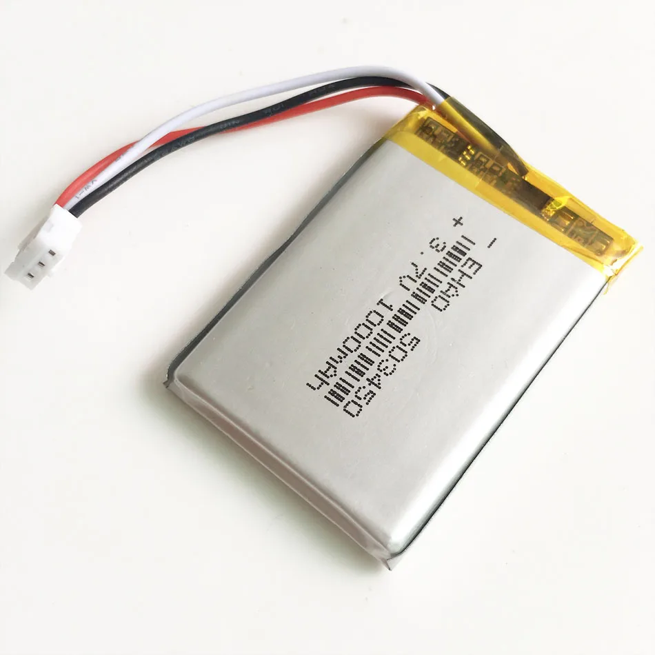 Akumulator litowo-polimerowy LiPo 3,7 V 1000 mAh 503450 Wtyczka JST PH 2,0 mm 3-pinowa do głośnika nagrywarki MP3 DVD PAD