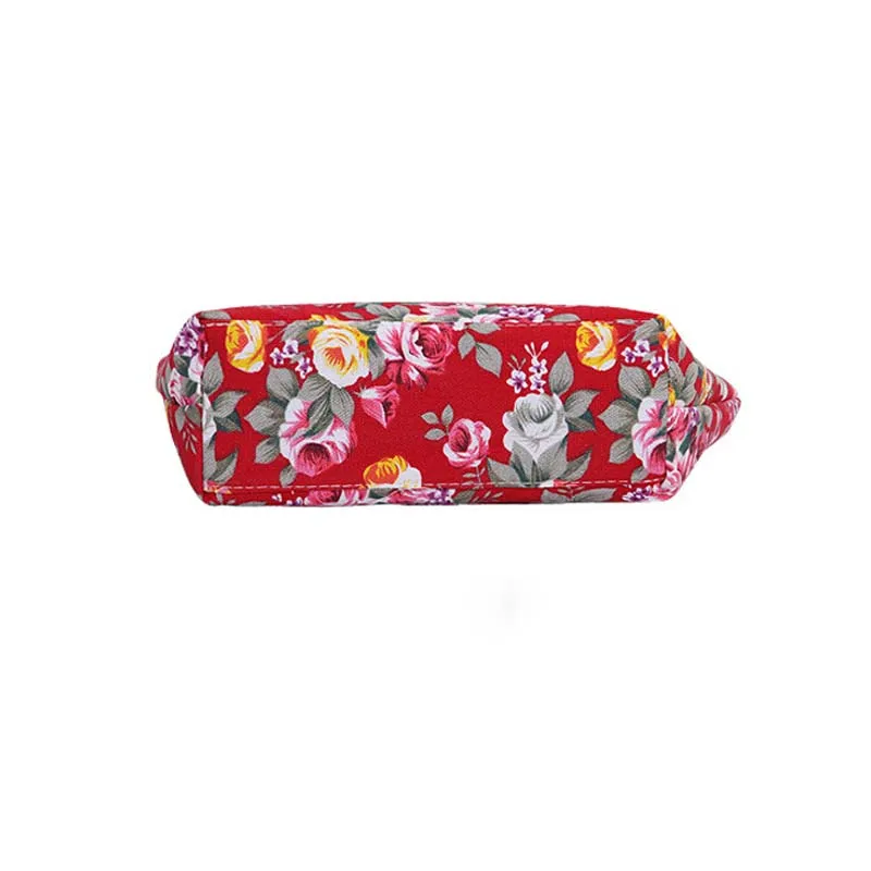 HIGHFOCAL-Bolso pequeño de lona con estampado de flores para mujer, bolsa de mano para mamá, almacenamiento de maquillaje, cosméticos, C024