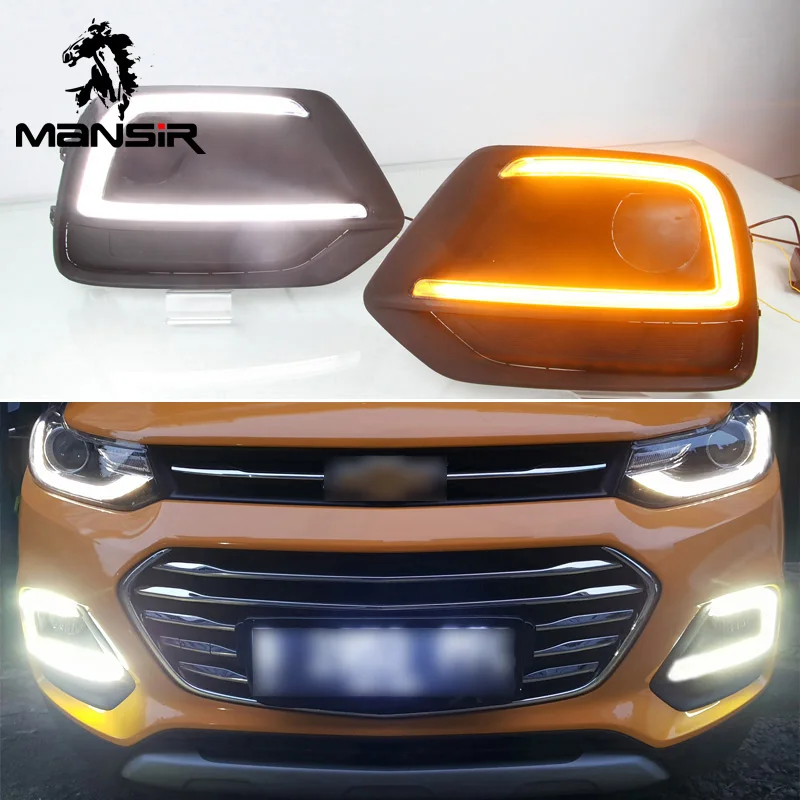 

12V LED DRL Daylights For Chevrolet Trax 2017 2018 Yellow Turnning Signal Car Headlight Daytime Running Light Fog Lamp