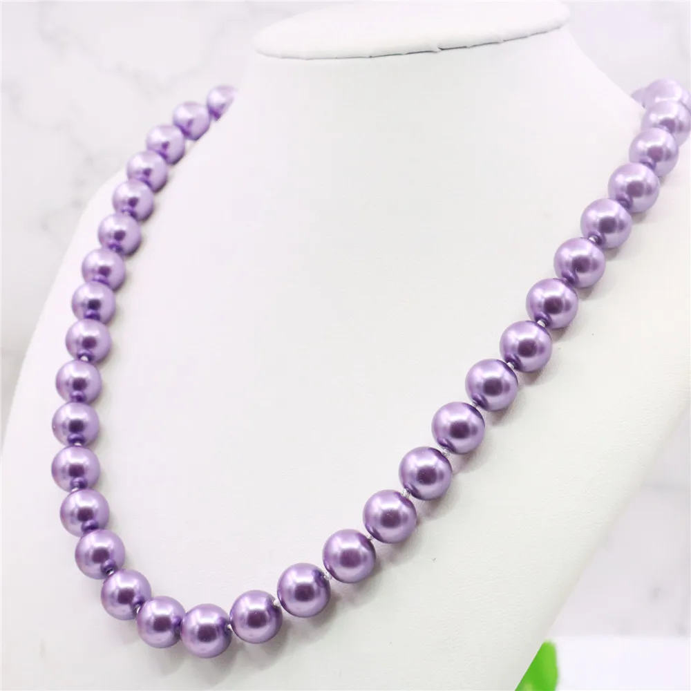 8/10mm Round Violet Purple Pearl Shell Necklace Women Girls Hand Made Jewelry Making Design Accessory Gifts For Mother