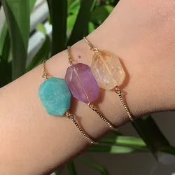 Natural Stone Bracelet Adjustable Faceted Geometric Charm Amethysts Amazonite Citrines Pink Quartz Purple Crystal Bracelet Women