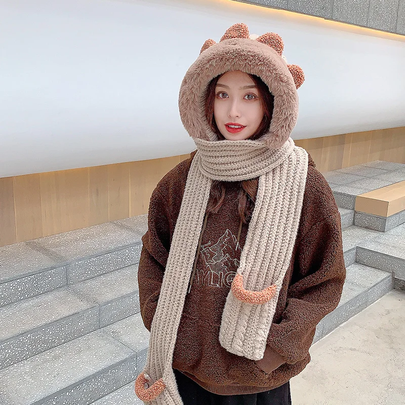 Bonnet tricoté à capuche tout-en-un pour femme, chapeau en laine, chaud, de rue, à la mode, nouvelle collection automne et hiver 2022