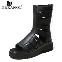 DRKANOL Brand 2026 Women Sandals Open Toe Genuine Leather Back Zipper Wedges Platform Gladiator Sandals Women Summer Cool Boots