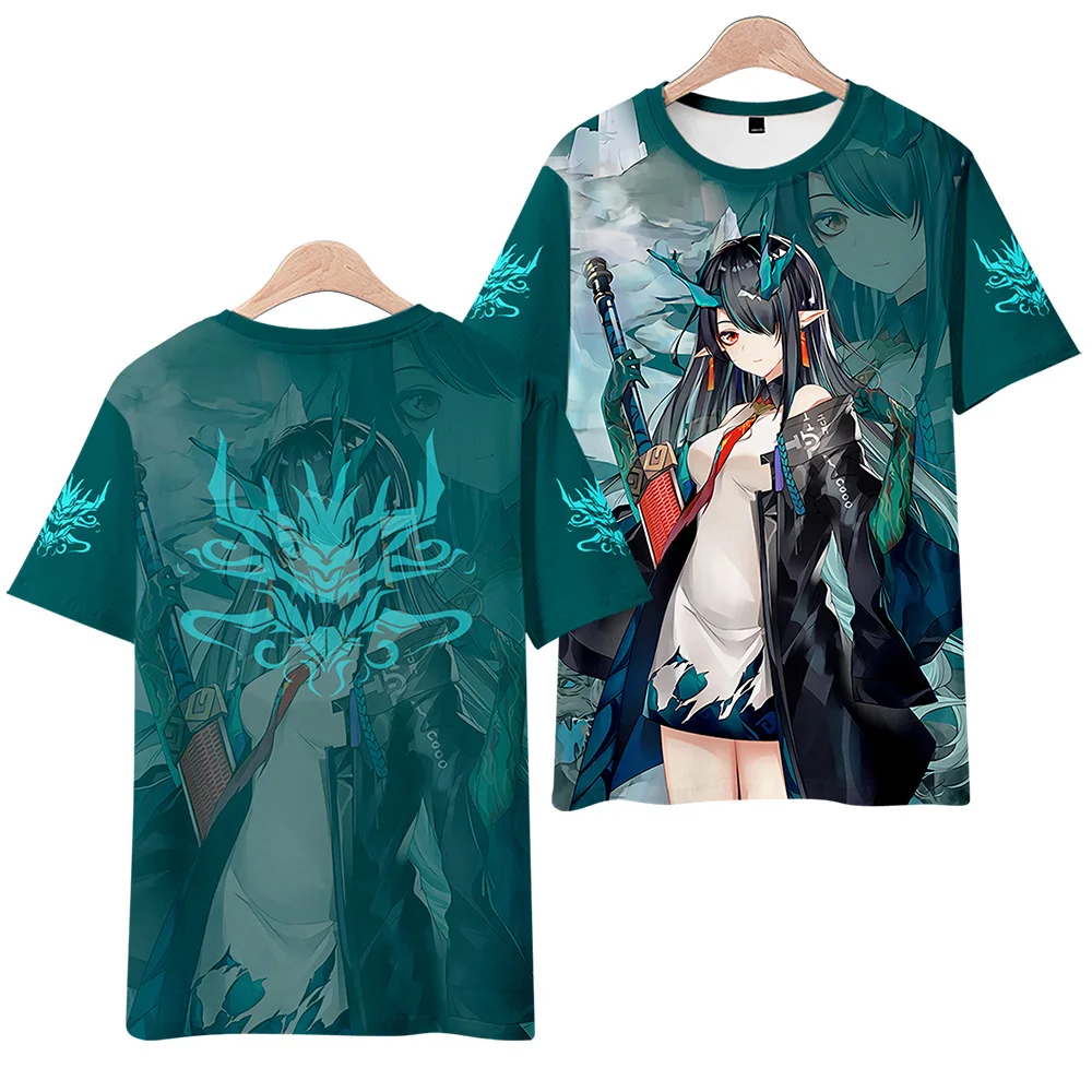 Game Arknights Dusk Cosplay Summer Short Sleeve Hooded T-shirt Men Women Graphic Tees Unisex Loose Pullover Tops Student Uniform