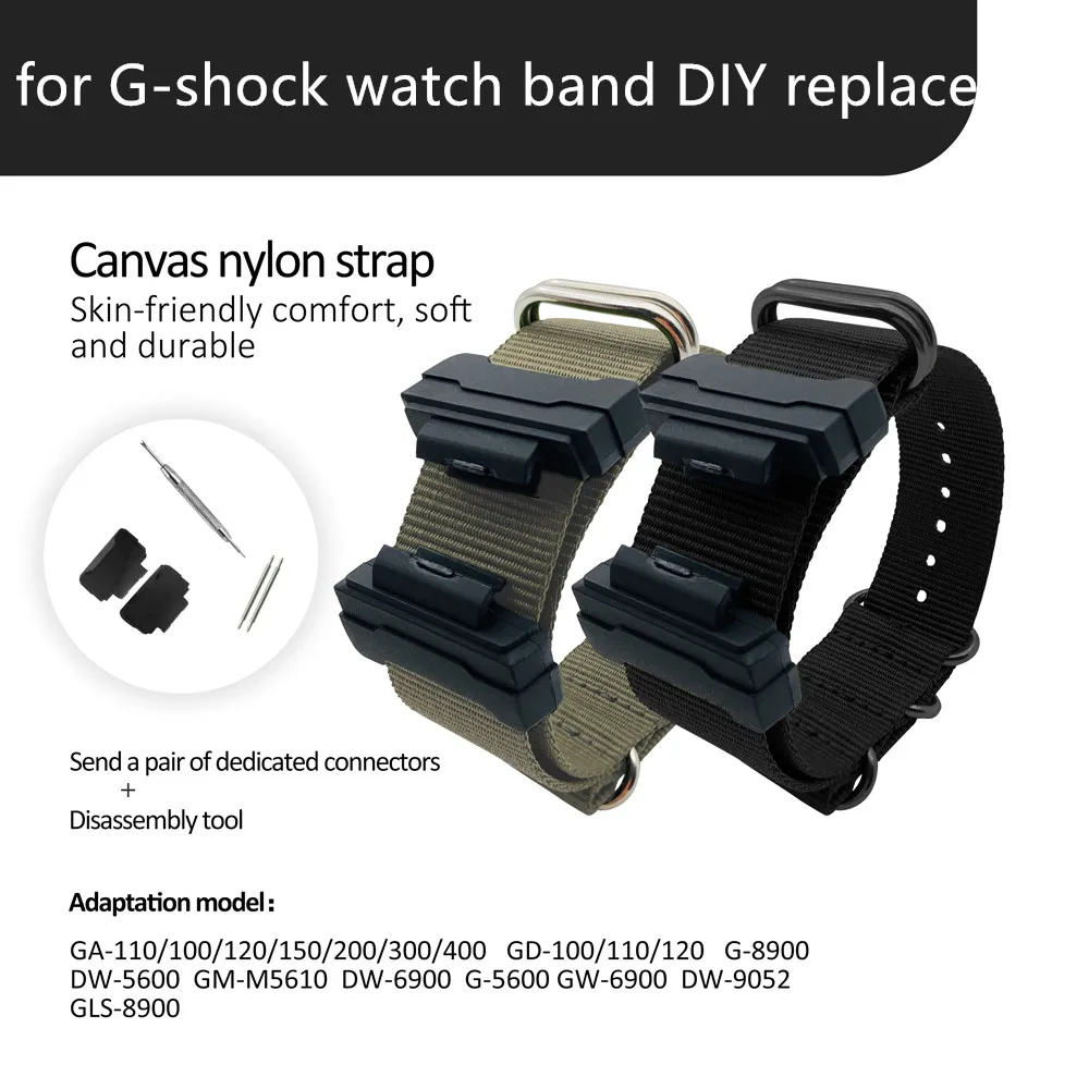 Watch accessories connector nylon strap for G-SHOCK GA100 GA400DW5600M5610DW6900 BABY-G BA110 120 resin strap watch band