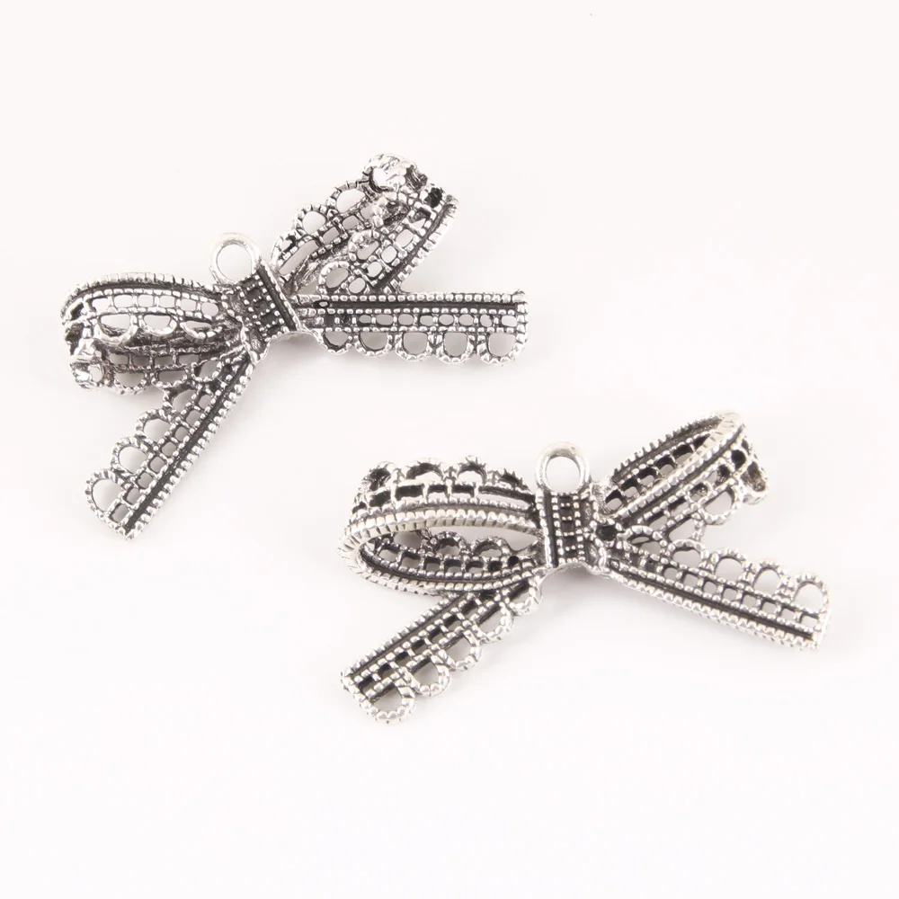 10pcs Charms Bowknot Bow Silver Color Pendants DIY Handmade Jewelry Making Findings Accessorie