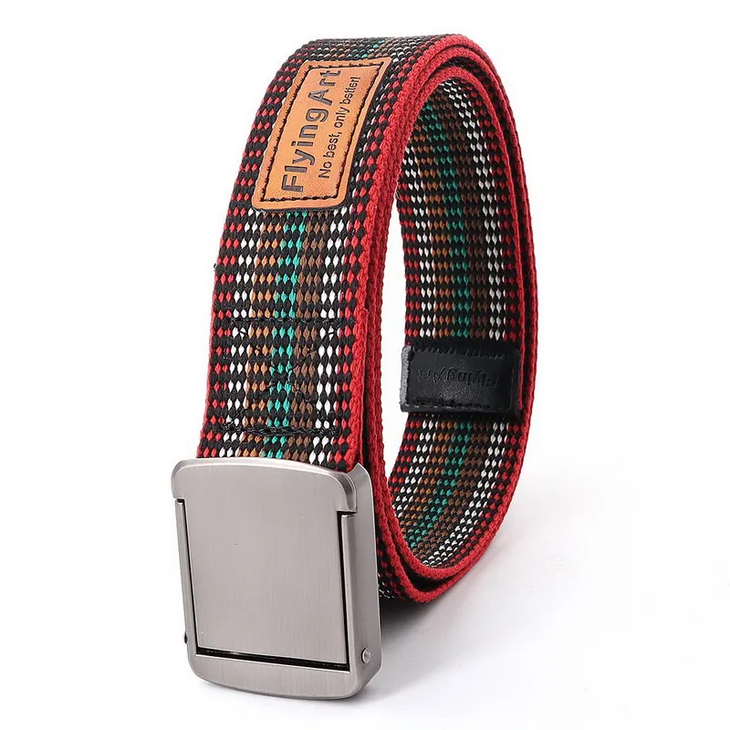 Younger Mens Belts Colorful Metal Slide Buckle Waist Strap Canvas Breathable Jeans Accessories Cowboy Street Leisure Unisex