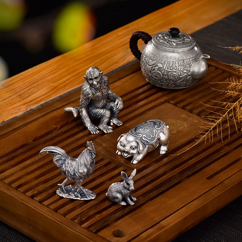 age pet zodiac silver 999 tea table decoration furnishing articles can raise can collect tea play high-quality goods