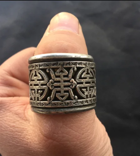 Old China Tibetan silver longevity Revolving finger finger ban zhi