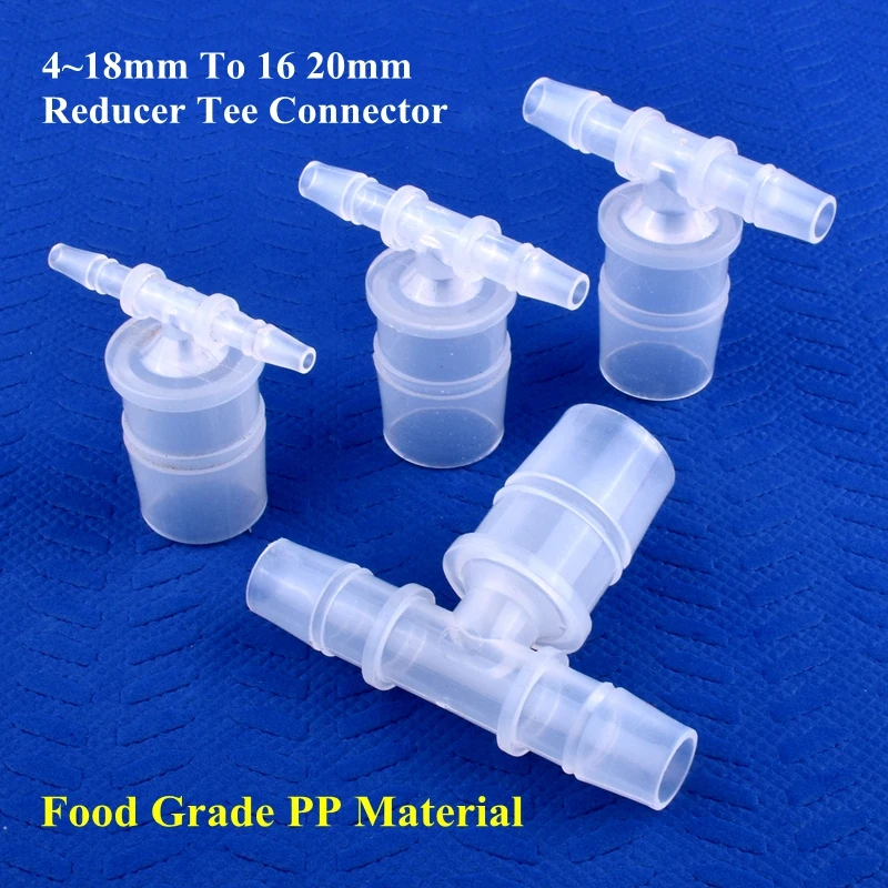 5~200pcs Food Grade PP 4~18mm To 16 20mm Reducer Tee Connectors Garden Irrigation Reducing Tee Aquarium Tank Pagoda Hose Joint